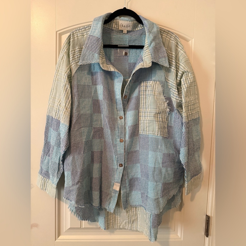 Oli & Hali Blue and Teal Striped Seersucker Shirt